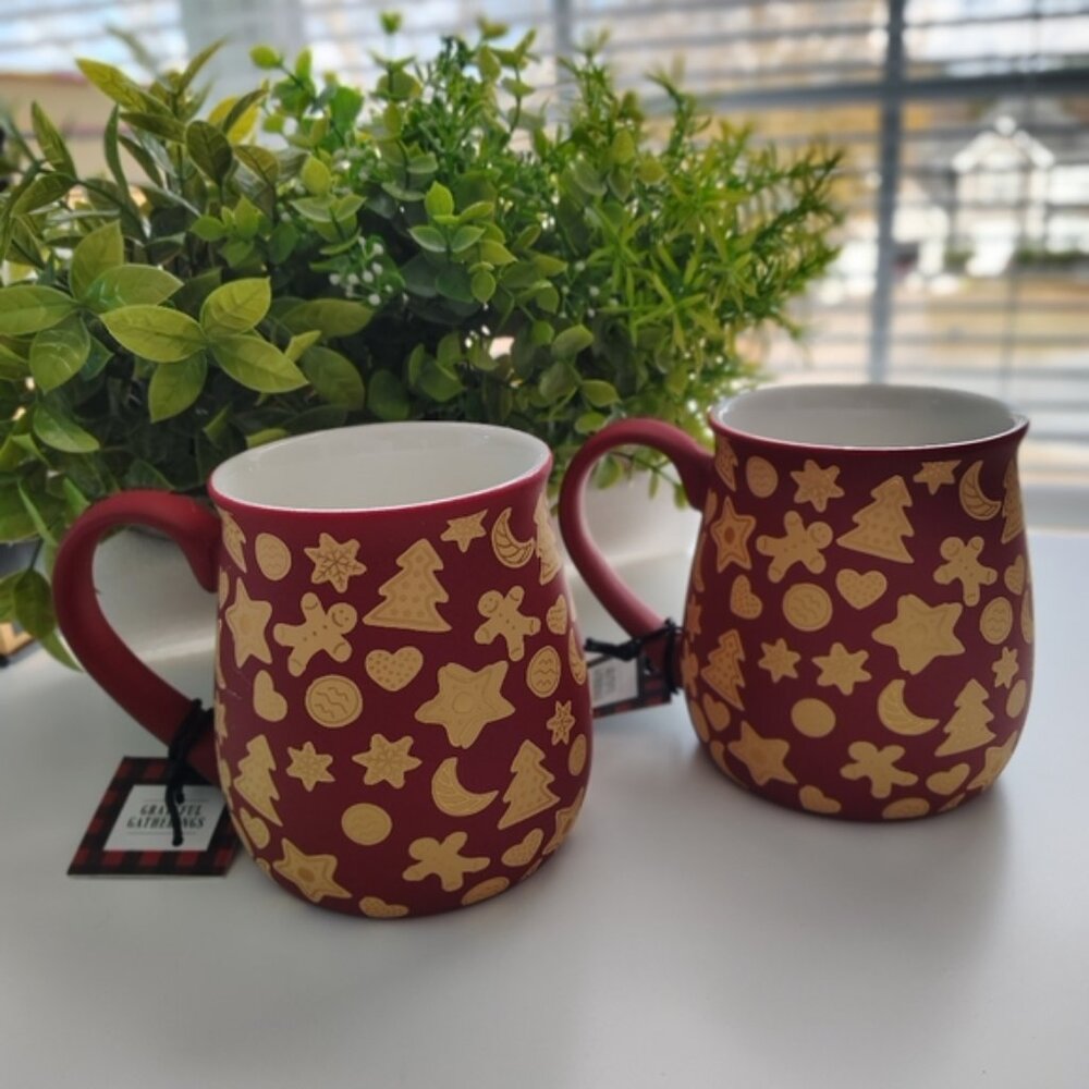 Grateful Gatherings Red & Gold Porcelain Footed Holiday Mugs | Set of 2 | 8 oz - Picture 5 of 5